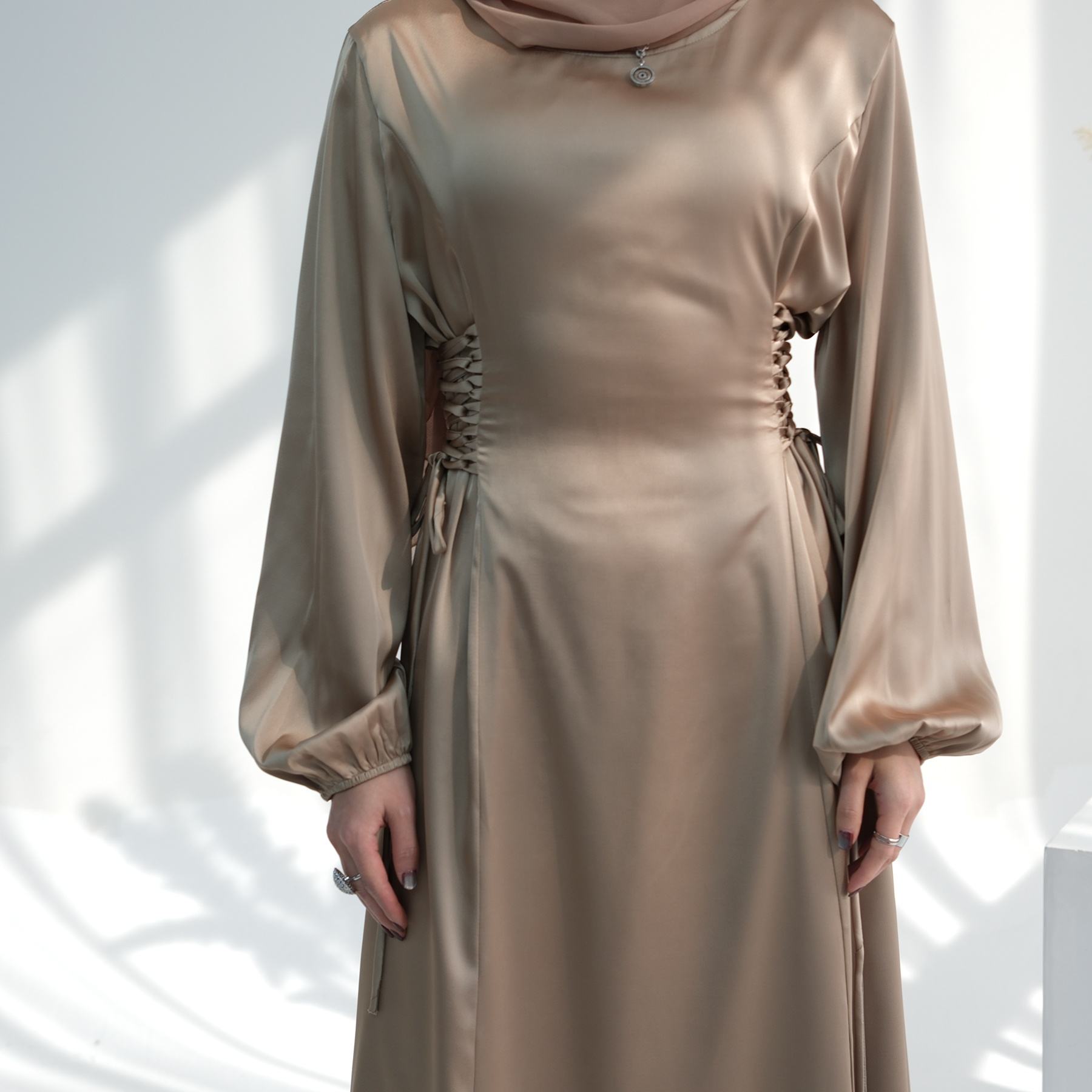 Luxurious Satin Abaya Canada Brown Dress