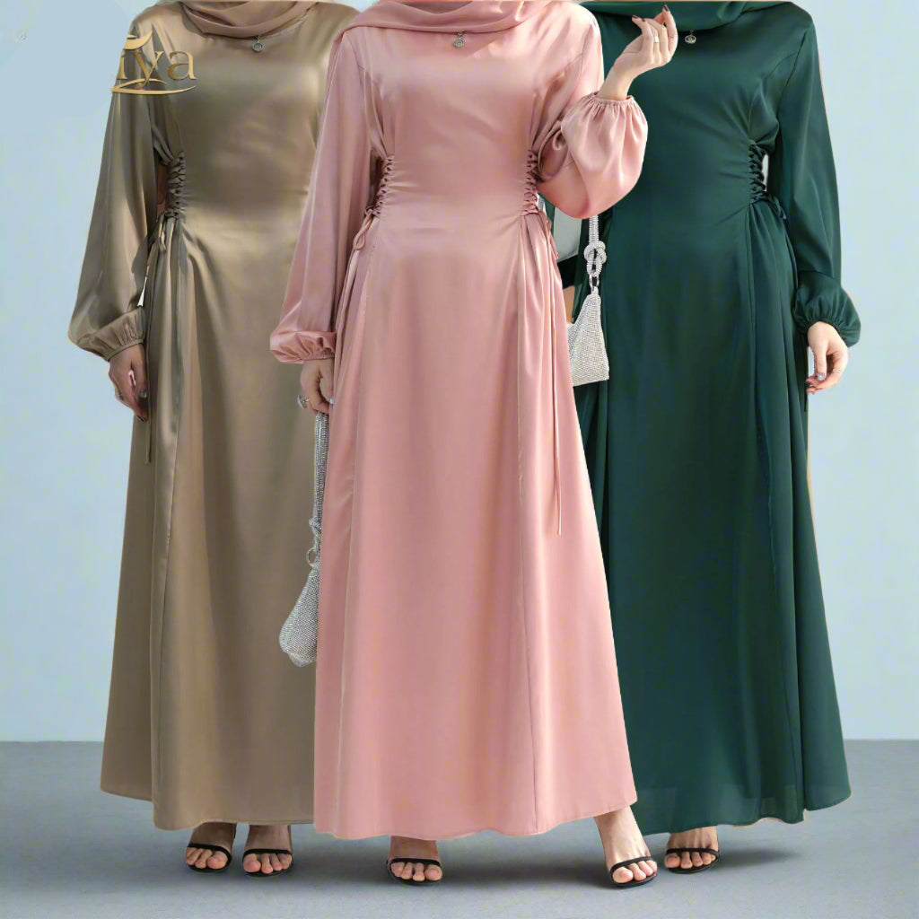 Luxurious Satin Abaya Pink Dress