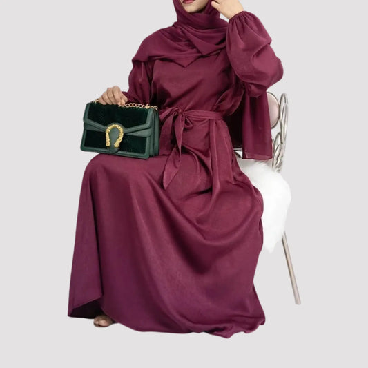 Satin Luxury Maxi Modest Dress with Belt |Maxi Abaya Dress