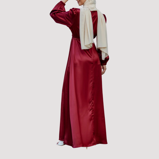 Satin Luxury Wrap Modest Dress | Maxi Abaya Dress