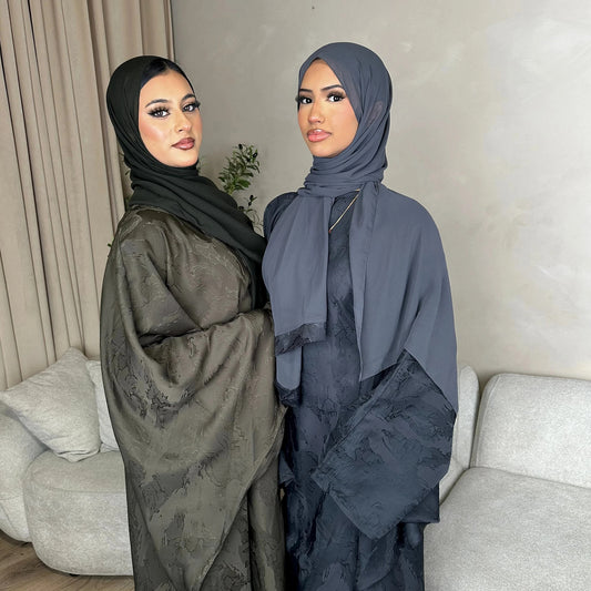 Satin Kaftan Blue Abaya β Elegant Modest Dress with Matching Hijab