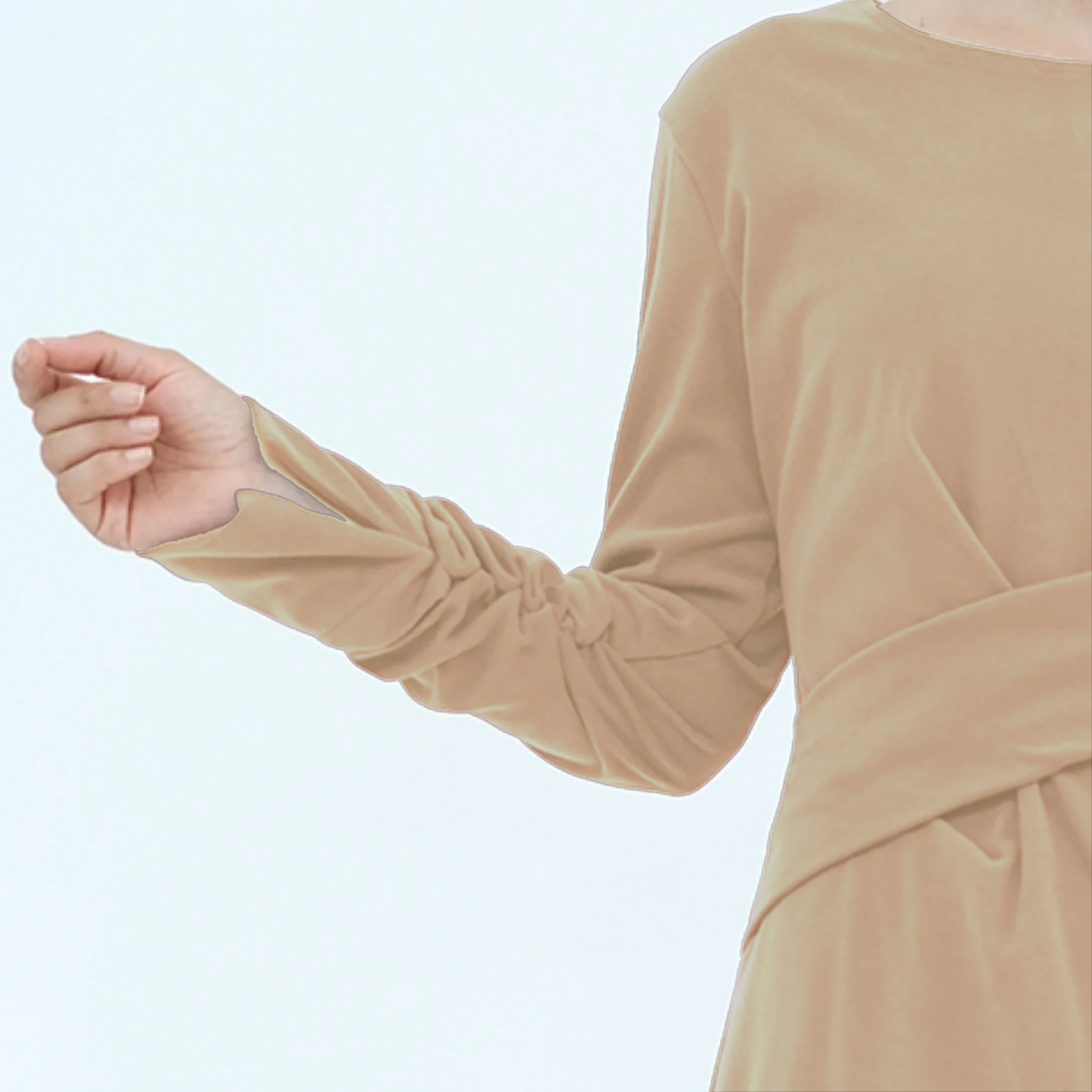 Velvet Maxi dress Modest Elegance with Belt Split Sleeve Cuffs