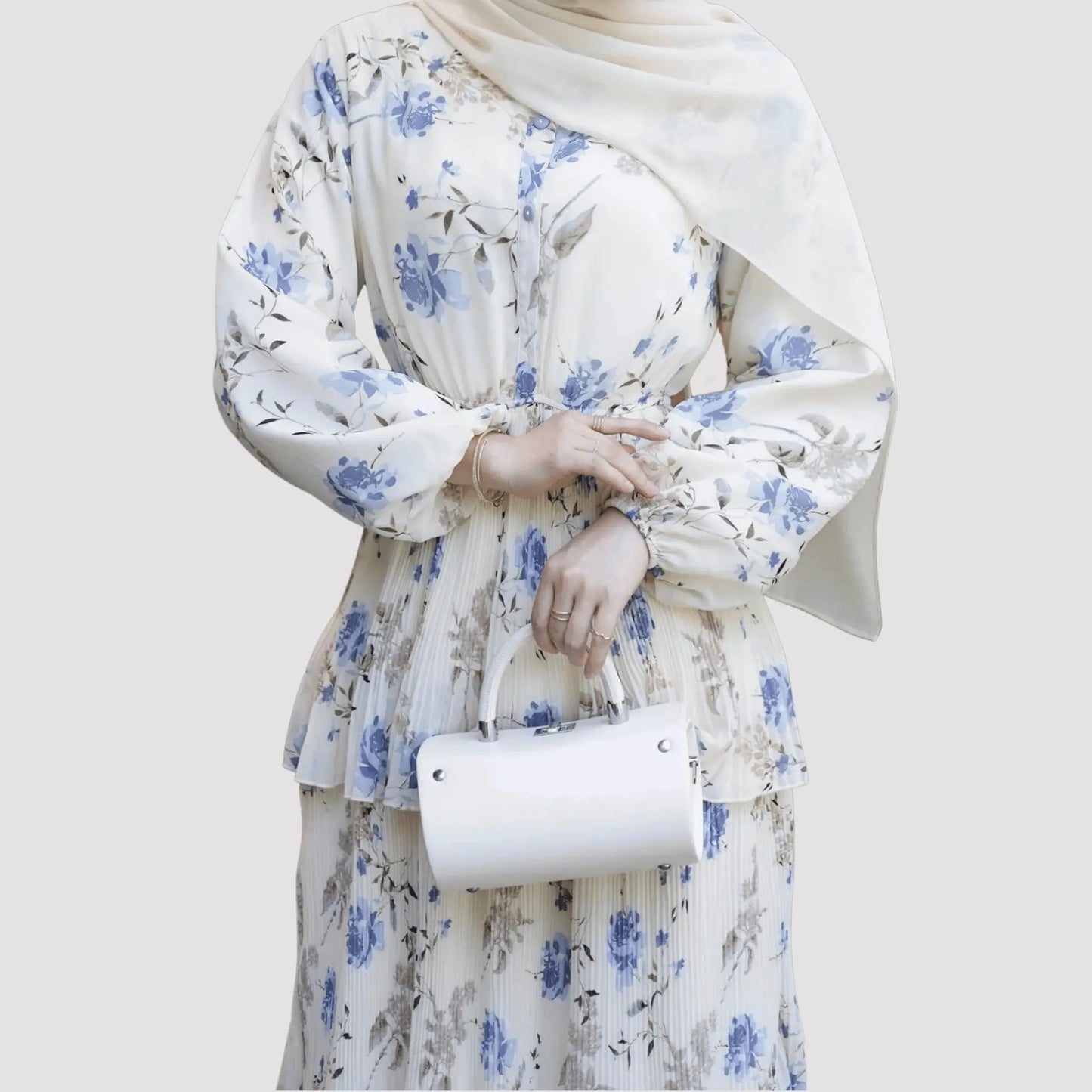 White Chiffon Floral Maxi Dress - Modest Maxi Abaya Canada