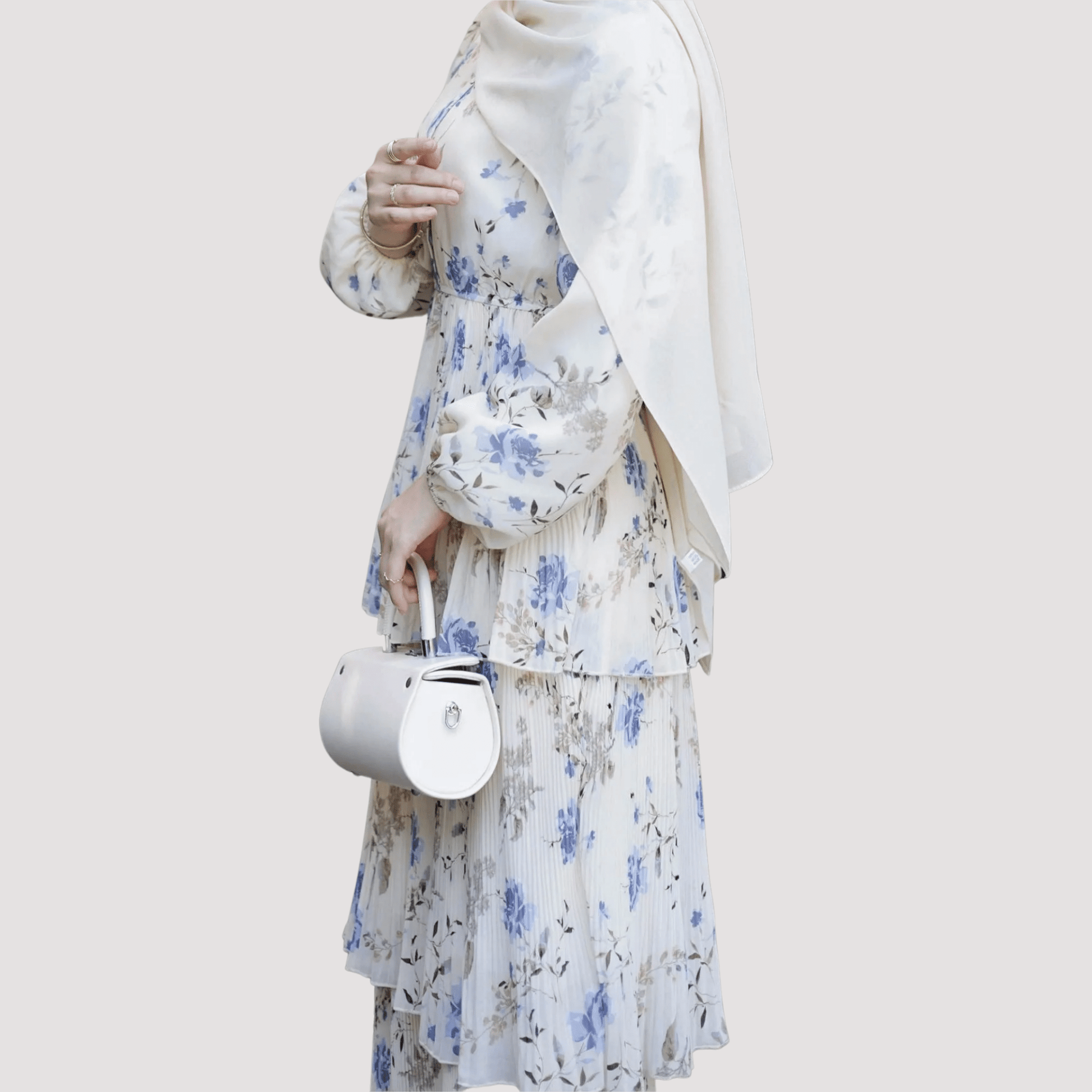 White Chiffon Floral Maxi Dress - Modest Maxi Abaya Canada