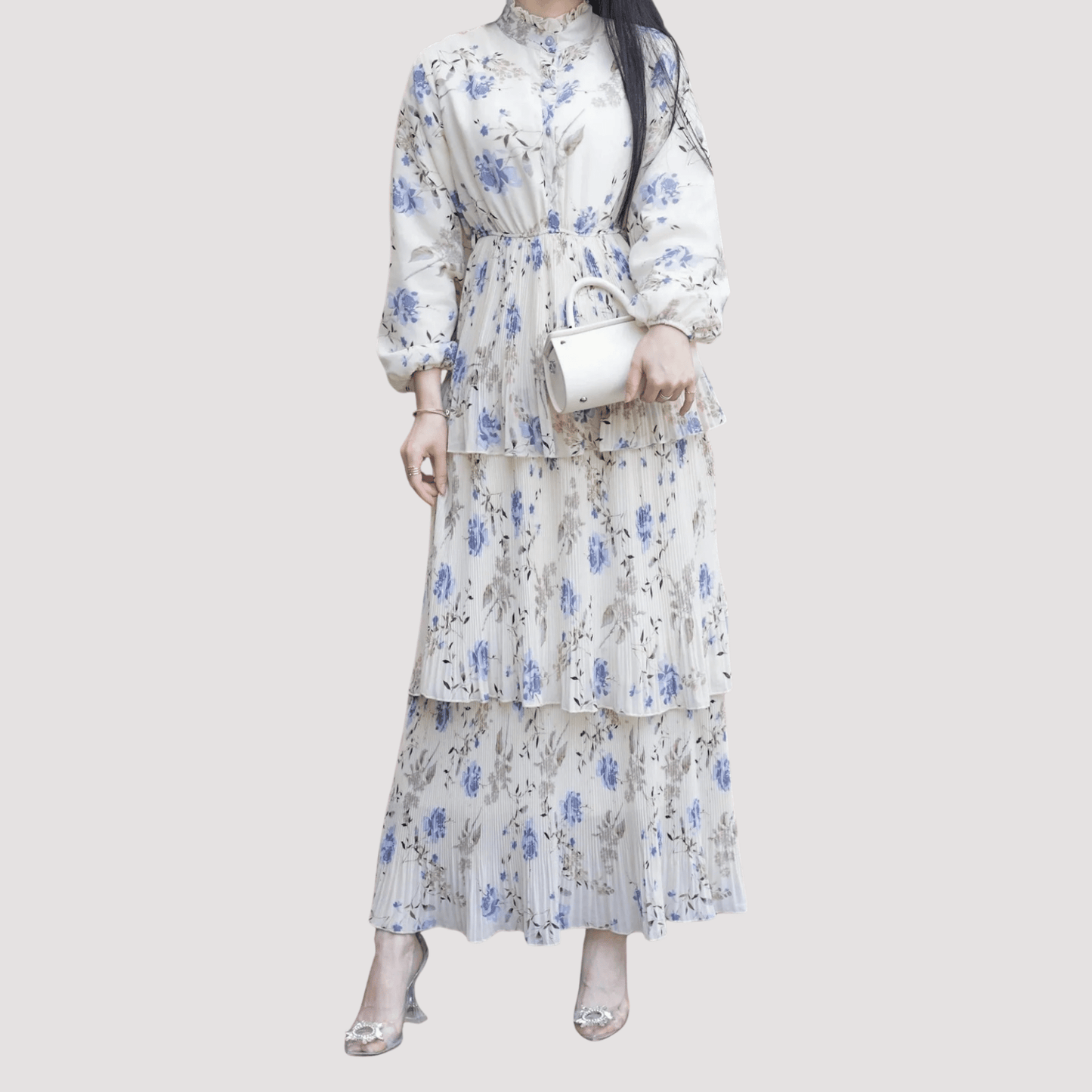 White Chiffon Floral Maxi Dress - Modest Maxi Abaya Dress Canada