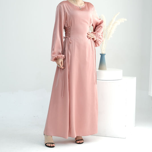 Luxurious Satin Abaya Pink Dress