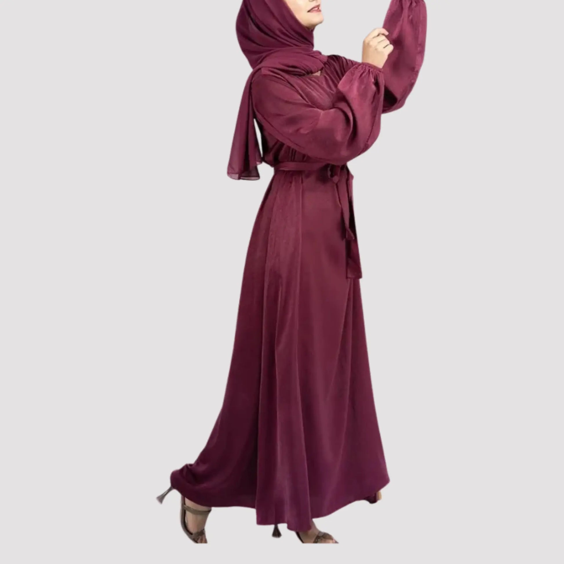 Satin Luxury Maxi Modest Dress with Belt |Maxi Abaya Dress Canada