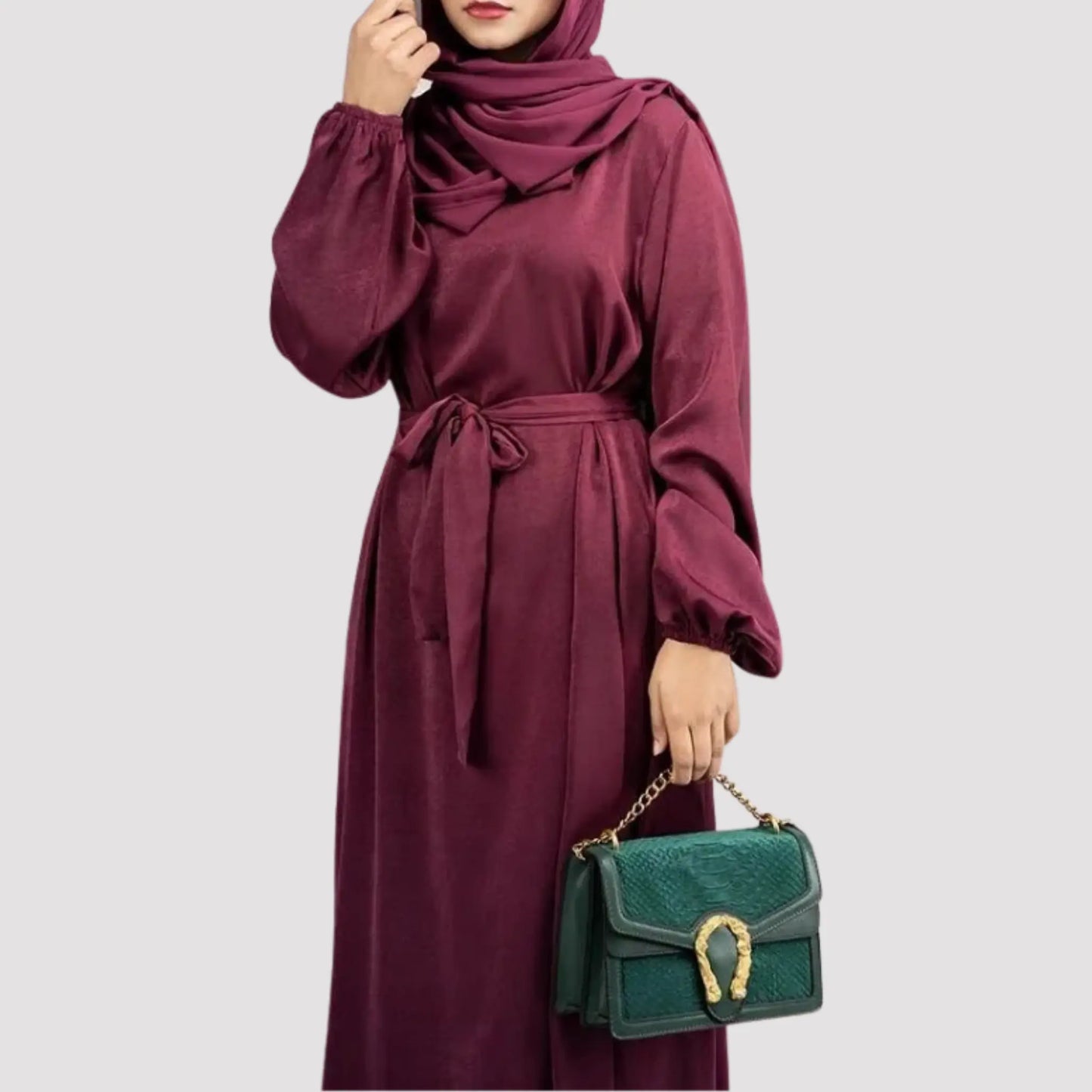 Satin Luxury Maxi Modest Dress with Belt |Maxi Abaya Dress Canada