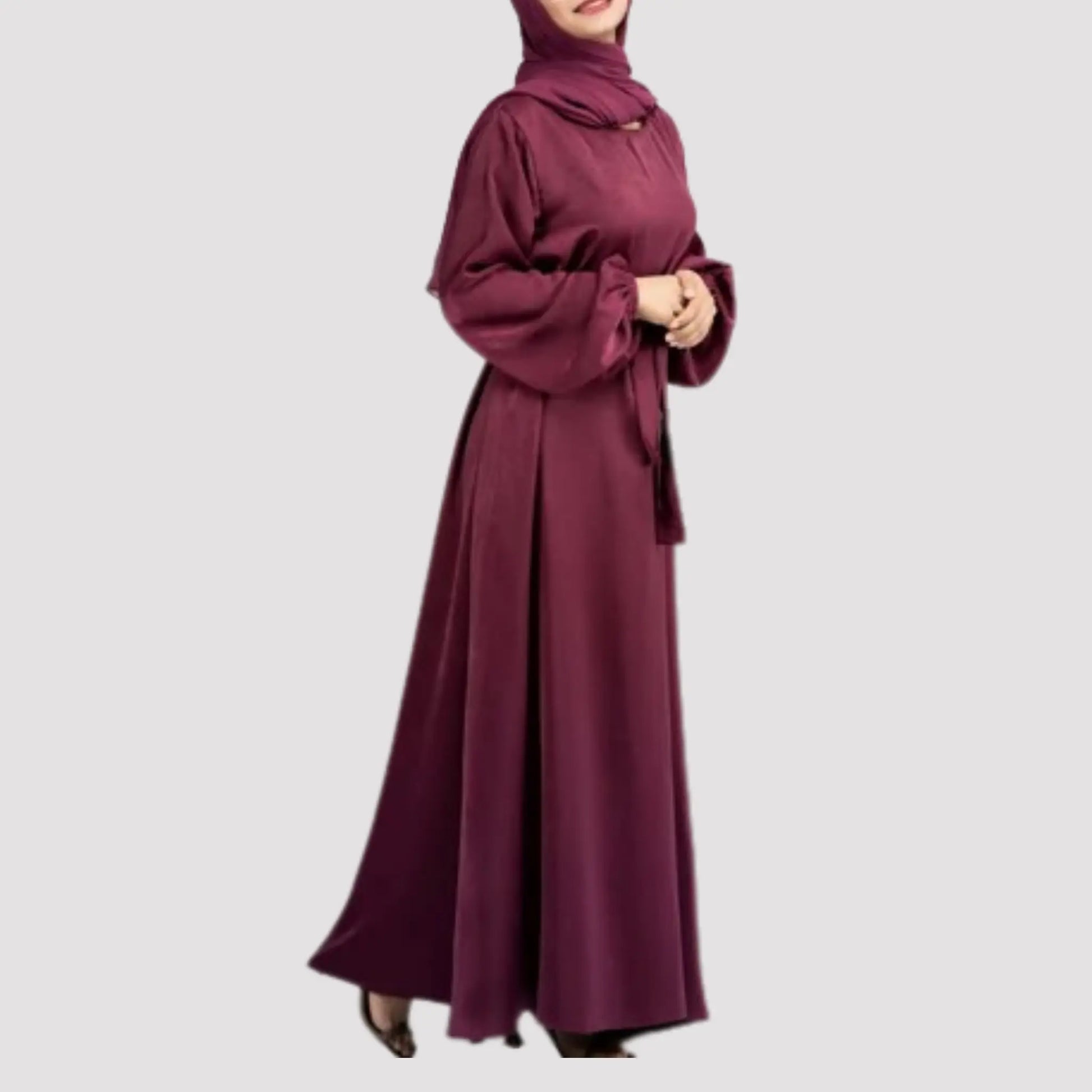 Satin Luxury Maxi Modest Dress with Belt |Maxi Abaya Dress in Canada