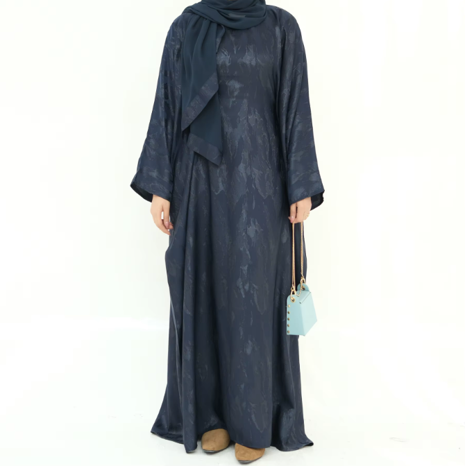Satin Kaftan Blue Abaya Canada – Elegant Modest Dress with Matching Hijab