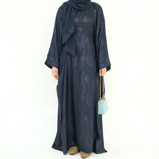 Satin Kaftan Blue Abaya Canada – Elegant Modest Dress with Matching Hijab