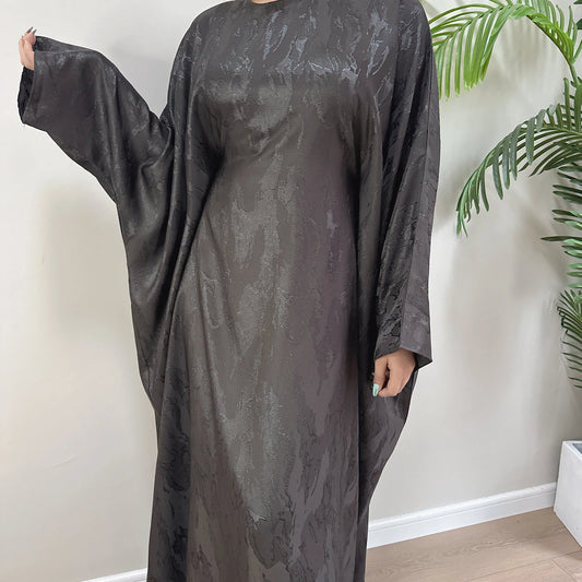 Satin Kaftan Gray Abaya– Elegant Modest Dress Canada with Matching Hijab