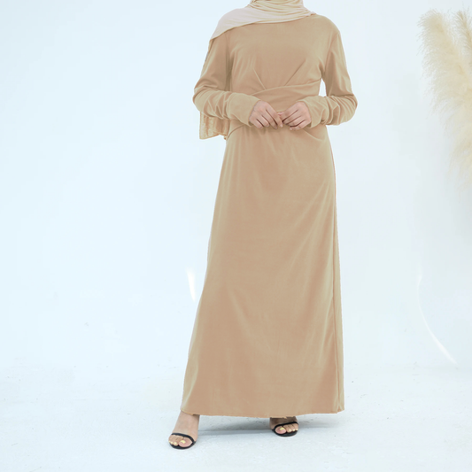 Velvet Maxi dress Modest Elegance with Belt Split Sleeve Cuffs