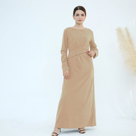 Velvet Maxi dress Modest Elegance with Belt Split Sleeve Cuffs