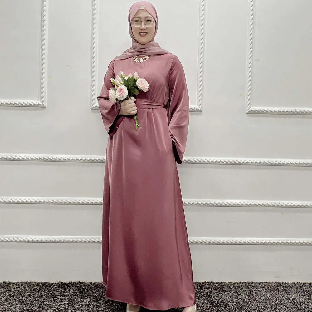 Traditional Satin Modest Maxi Dress Maxi Abaya Dress